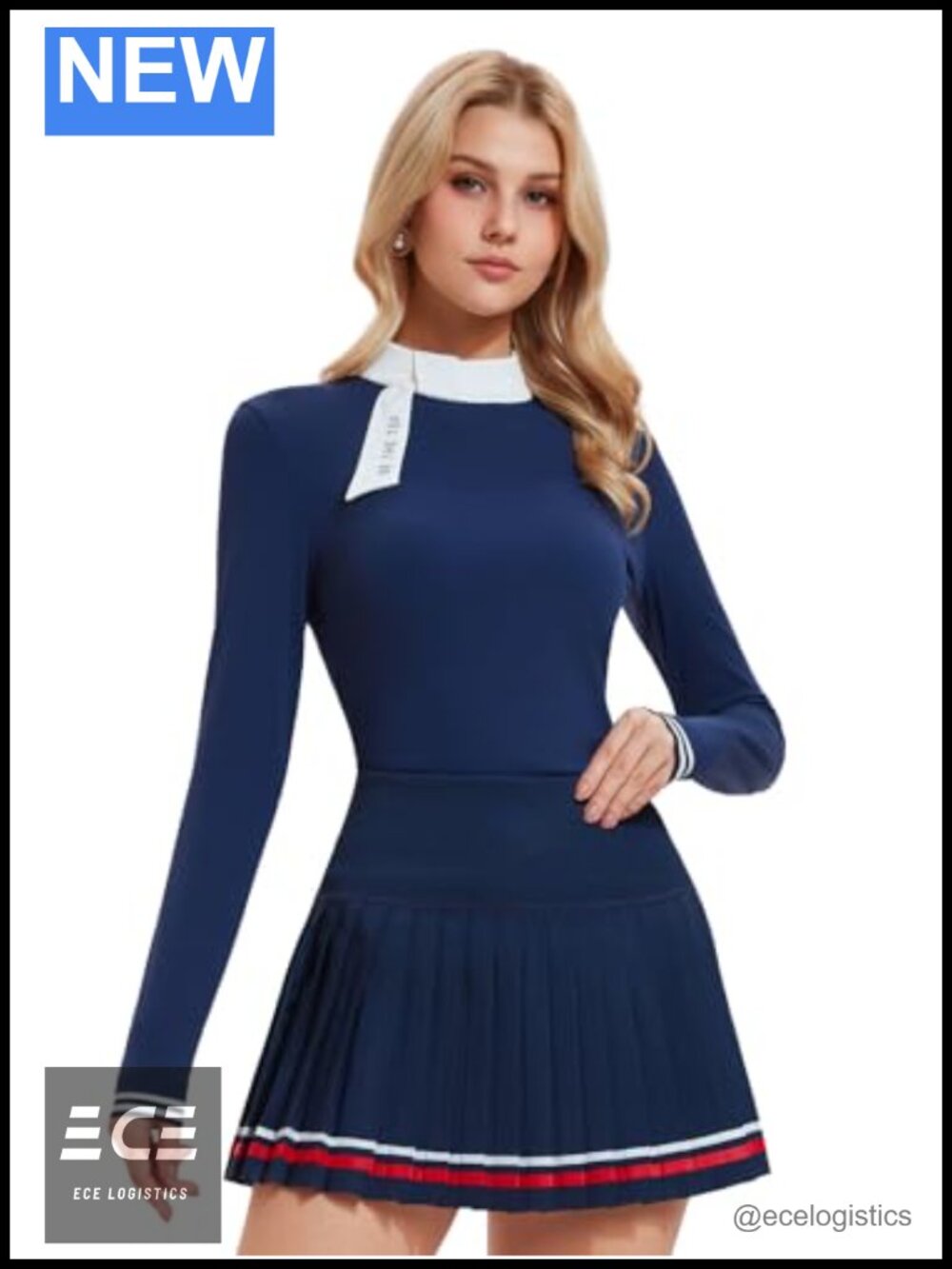 2 Piece Tennis Skirt Set Golf Outfit Zip Back Top Pleated Skort Pockets